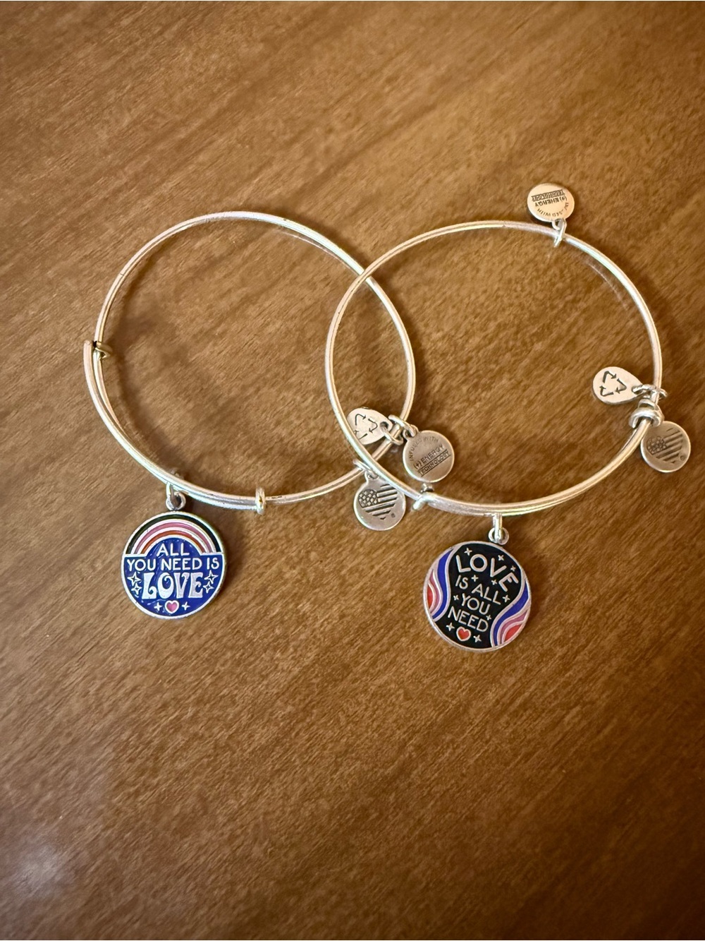 Alex and Ani Set of 2 The Beatles All You Need is Love Silver Bangle Bracelets